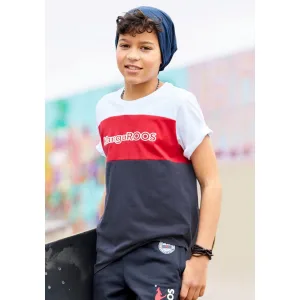 KangaROOS T-shirt In Colorblockdesign Korte mouwen, basic pasvorm, bedrukt en meerkleurig