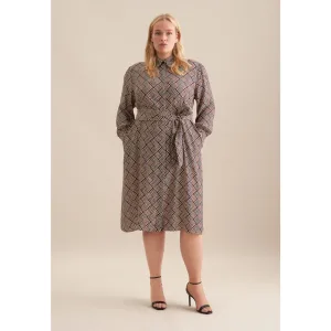 seidensticker Zomerjurk Zwarte roos Lange mouwen kraag geometrische motieven