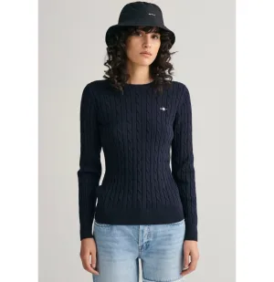Gant Gebreide trui Stretch Cotton Cable C-Neck met logoborduursel op borsthoogte