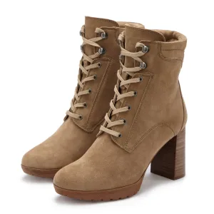 Lascana Highheel-laarsjes Hoge veterschoenen van leer, blokhak, plateaulaarzen, veterschoenen