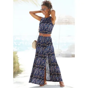 Vivance Maxi-jurk met zijnaadzakken en split, losse zomerjurk, strandjurk
