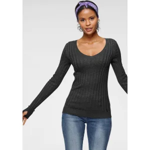 KangaROOS Trui met V-hals in breed geribd fijntricot