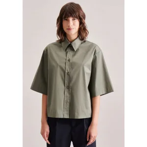 seidensticker Overhemdblouse Zwarte roos Korte mouwen kraag uni