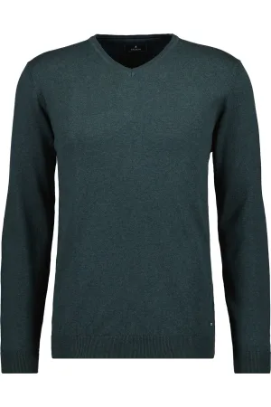 RAGMAN Trui V-halsdonkergroen, Effen
