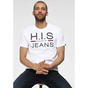 H.I.S Shirt met ronde hals slank gesneden, bedrukt ontwerp, ronde hals, van katoen (Set van 2)