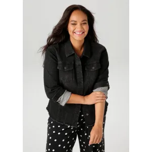 Aniston PLUS Jeansjack met gerafelde zoom – nieuwe collectie