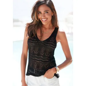 s.Oliver RED LABEL Beachwear Gebreide top met semi-transparant ajourpatroon, strandtop met gaatjespatroon