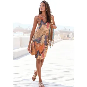 Buffalo Strandjurk met animalprint, kort zomerjurk met sieraccessoire