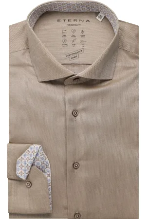 ETERNA Performance Overhemd beige/bruin, Gestructureerd