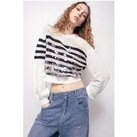 PINKO Carreno Maglia Rete Cotone Rig Ecru/navy Blue