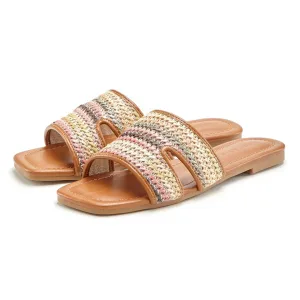 NU 20% KORTING: Lascana Slippers Mule, sandaal, open schoen in meerkleurige bamboe-optiek VEGAN