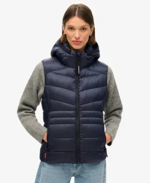 Superdry Vrouwen Gewatteerde Fuji Bodywarmer met Capuchon Blauw