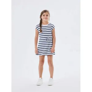 NAME IT KIDS gestreepte jurk NKFMIE donkerblauw/wit