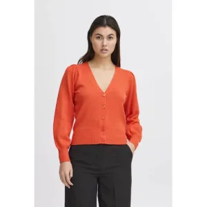 ICHI vest donker oranje fijn gebreid