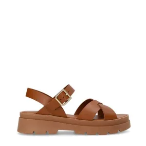 Manfield chunky leren sandalen cognac