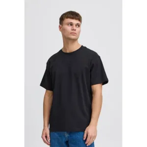 Solid gemeleerd regular fit T-shirt zwart