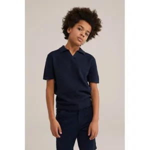 WE Fashion Blue Ridge gebreide polo donkerblauw