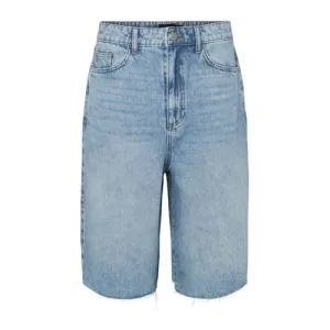 PIECES wide leg regular waist denim short light blue denim