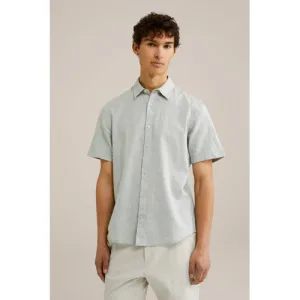 WE Fashion regular fit overhemd met linnen artichoke green