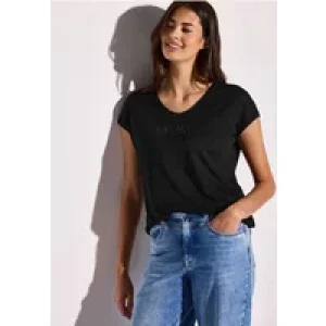 Street One Dames Shirt met linnen tekst in Zwart