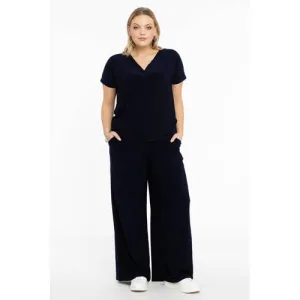YOEK high waist wide leg broek DOLCE van travelstof blauw