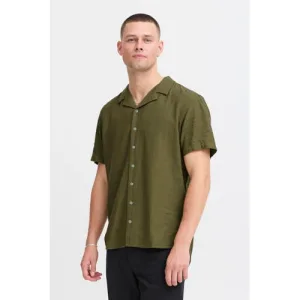 Blend linnen casual overhemd olijfgroen