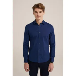 WE Fundamentals slim fit overhemd blauw