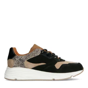 Manfield suède sneakers zwart/cheetaprint