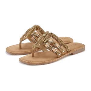 Vivance Teenslippers Sandaal, pantoffel van leer met siersteentjes