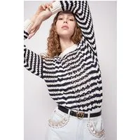 PINKO Calasparra Maglia Cotone Bicol Cream/blue