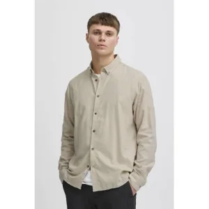 Solid regular fit overhemd beige