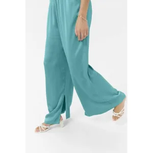 Kaffe satijnen wide leg high waist broek blauw