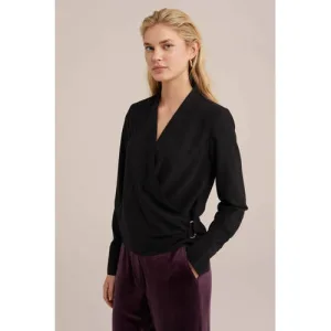 WE Fashion overslag blouse met gesp zwart