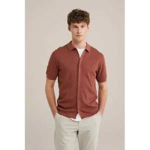 WE Fashion casual overhemd fijn gebreid roodbruin