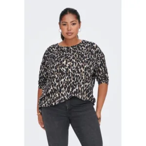 ONLY CARMAKOMA geweven top CARALBA met panterprint grijs/ taupe