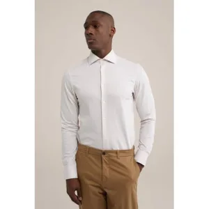 WE Fashion slim fit overhemd met jacquard warm sand