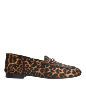 Manfield suède loafers met panterprint zwart/camel