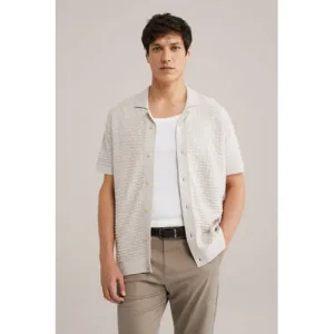 WE Fashion casual overhemd fijn gebreid taupe
