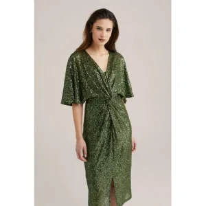WE Fashion midi jurk met pailletten donkergroen