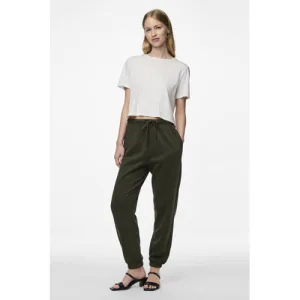 PIECES high waist regular fit sweatpants PCCHILLI donkergroen