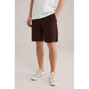 WE Fashion linnen relaxed chino short donkerbruin