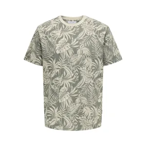 ONLY & SONS Shirt met ronde hals ONSPERRY LIFE REG LEAF AOP SS TEE
