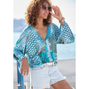 Buffalo Shirt met vleermuismouwen met animalprint, losse blouse met v-hals, blouseshirt