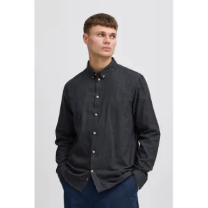 Solid gemêleerd regular fit overhemd zwart