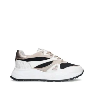 Manfield chunky leren sneakers wit/beige/zwart
