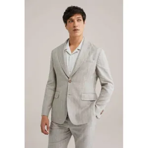 WE Fashion regular fit colbert met linnen en wol zand