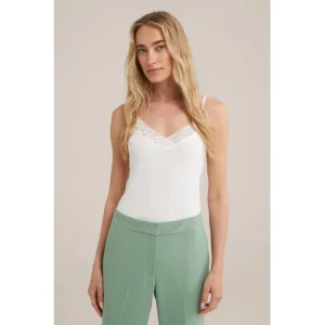 WE Fashion spaghettitop met katoen wit