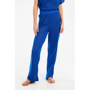 Protest wide leg regular waist broek blauw gebreid