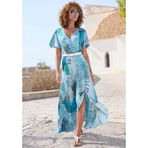 Buffalo Maxi-jurk in vokuhila-snede, split en volant, vleugel mouwen, drukjurk