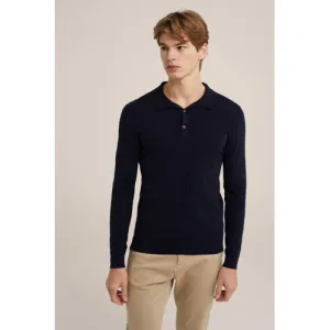 WE Fundamentals fijngebreide regular fit polo donkerblauw